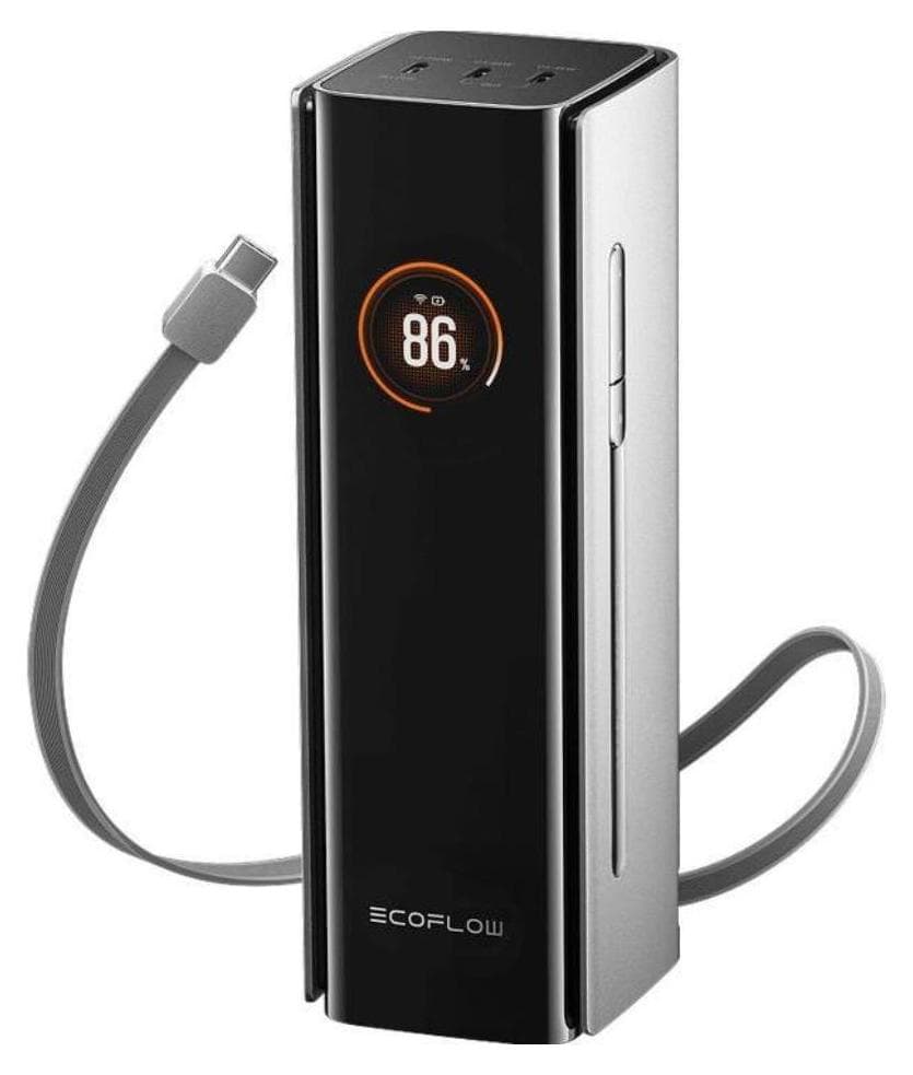 Преносима външна батерия с 3xUSB-C изходи и вграден USB-C кабел - EcoFlow Rapid Pro Power Bank 27650 mAh 300W With Build-in USB-C Cable (сив)