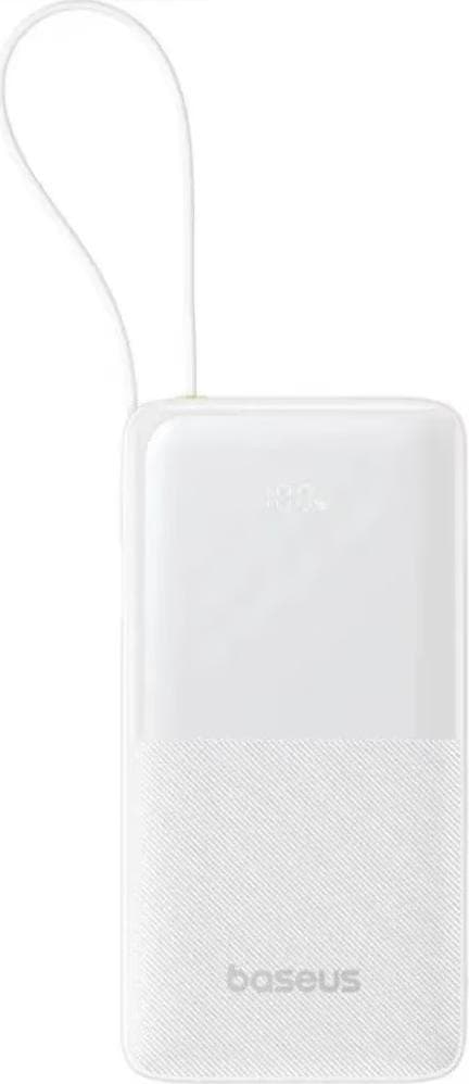 Външна батерия 10000 mAh с вграден USB-C кабел и 1xUSB-C, 1xUSB-A портове - Baseus Bipow 2 Digital Display Power Bank With USB-C Cable 20W 10000mAh (бял)