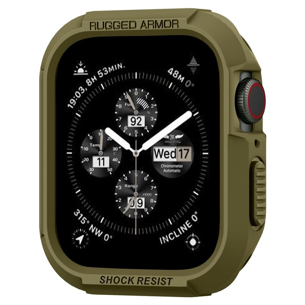 Хибриден кейс с висока степен на защита за Apple Watch 44мм, 45мм - Spigen Rugged Armor Case (тъмнозелен)