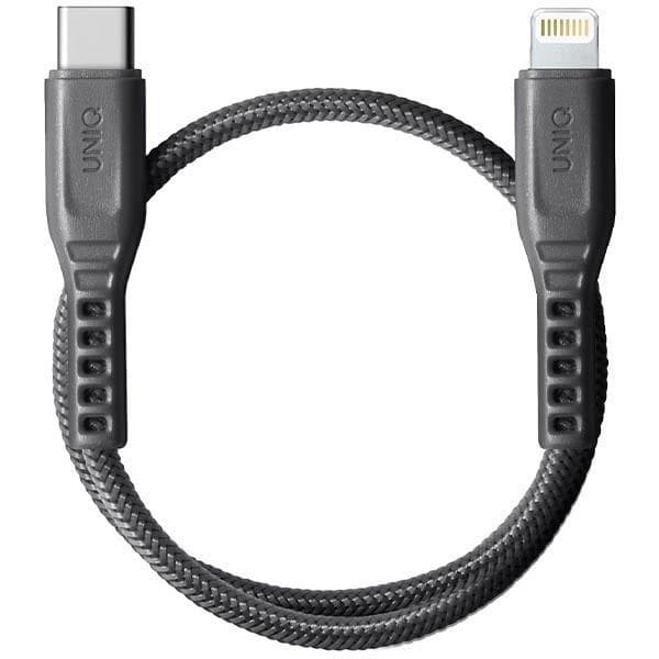 Кабел Uniq Flex UNIQ-FLEX030(CTMFI)-GREY, от USB C(м) към Lightning(м), 0.3m, 18W, сив