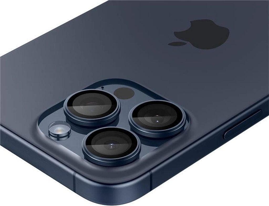 2 комплекта предпазни стъклени лещи за камерата на iPhone 17 Pro, iPhone 17 Pro Max, iPhone 16 Pro, iPhone 16 Pro Max, iPhone 15 Pro, iPhone 15 Pro Max, iPhone 14 Pro, iPhone 14 Pro Max - Spigen Glass tR EZ Fit Optik Pro Lens Protector 2 Pack (тъмносин)