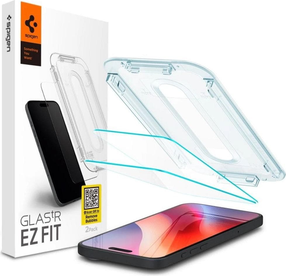 2 броя стъклени защитни покрития за дисплея на iPhone 16 Pro Max, iPhone 17 Pro Max - Spigen Glas.tR EZ Fit Tempered Glass 2 Pack (прозрачен)