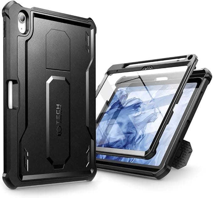 Кейс с изключителна защита и поставка за iPad 10 (2022), iPad 11 (2025) - Tech-Protect Kevlar Pro Case (черен)