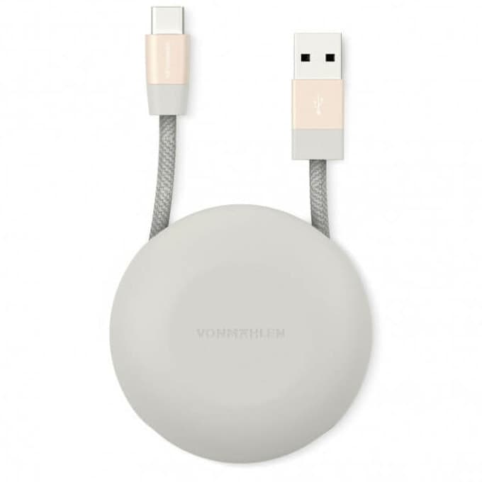 Кабел Vonmahlen E070P0003, от USB-A(м) към USB-C(м), 1m, розово злато
