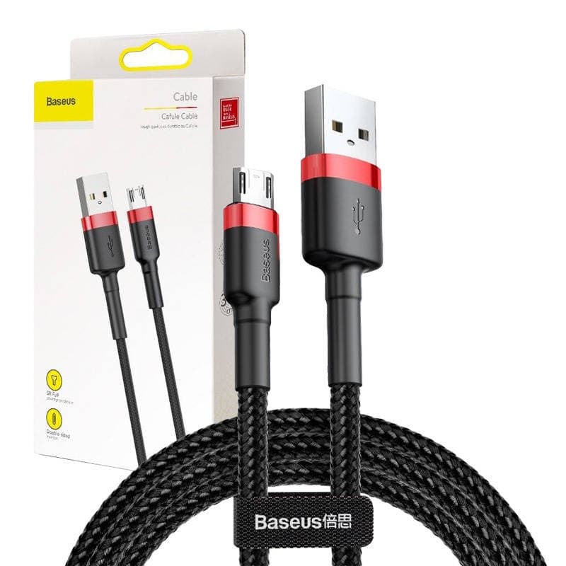 Кабел Baseus Cafule Braided (CAMKLF-H91), от USB-A(м) към USB Micro(м), 3m, черен