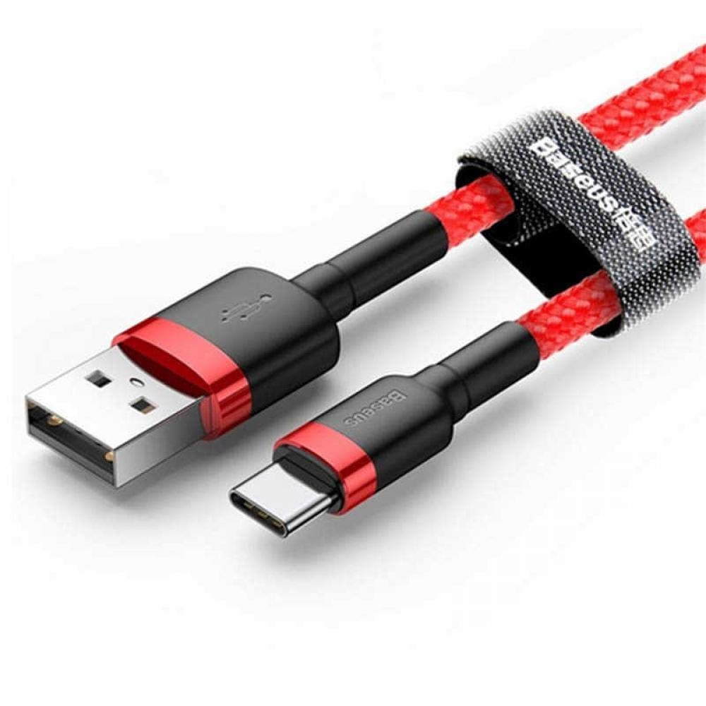 Кабел Baseus Cafule Braided (CATKLF-C09RD), от USB-A(м) към USB-C(м), 2m, червен