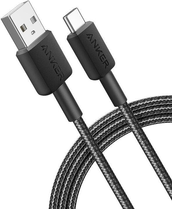 Здрав кабел с въжена оплетка и бързо зареждане за устройства с USB-C (90 см) - Anker 322 USB-A to USB-C Cable (черен)
