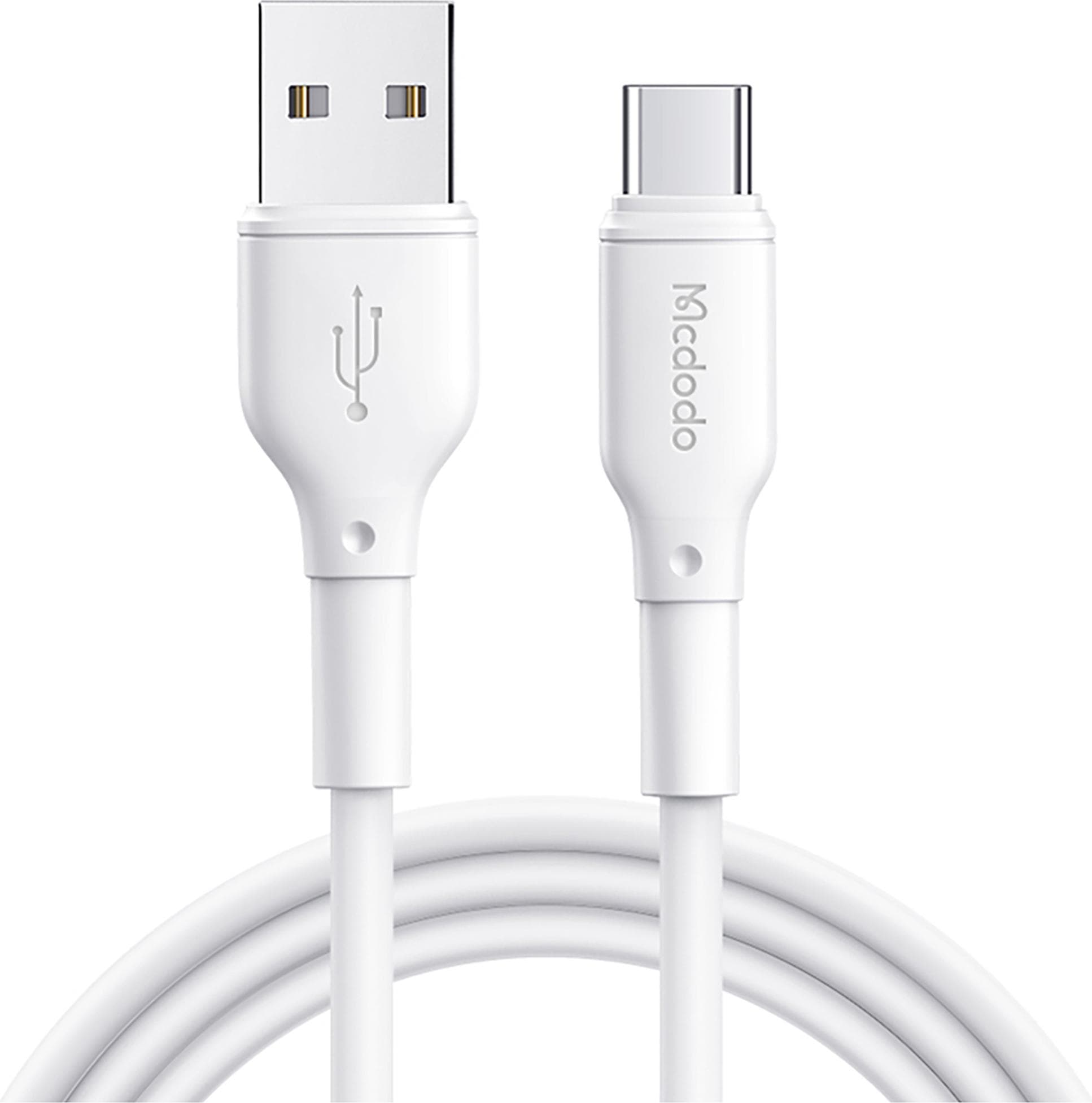 Кабел с гумирана обвивка за устройства с USB-C порт (120 см) - Mcdodo CA-7280 USB-A to USB-C Charging Cable 3А (бял)