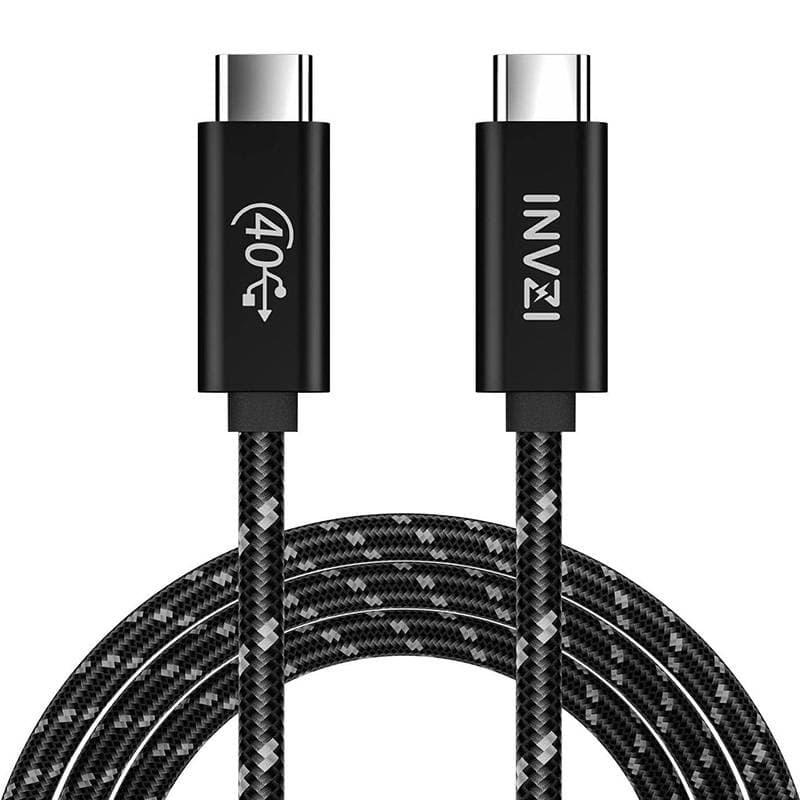 Здрав USB4 кабел с въжена оплетка за устройства с USB-C порт (100 см) - INVZI USB4 USB-C to USB-C Fast Charging Cable 240W (черен)