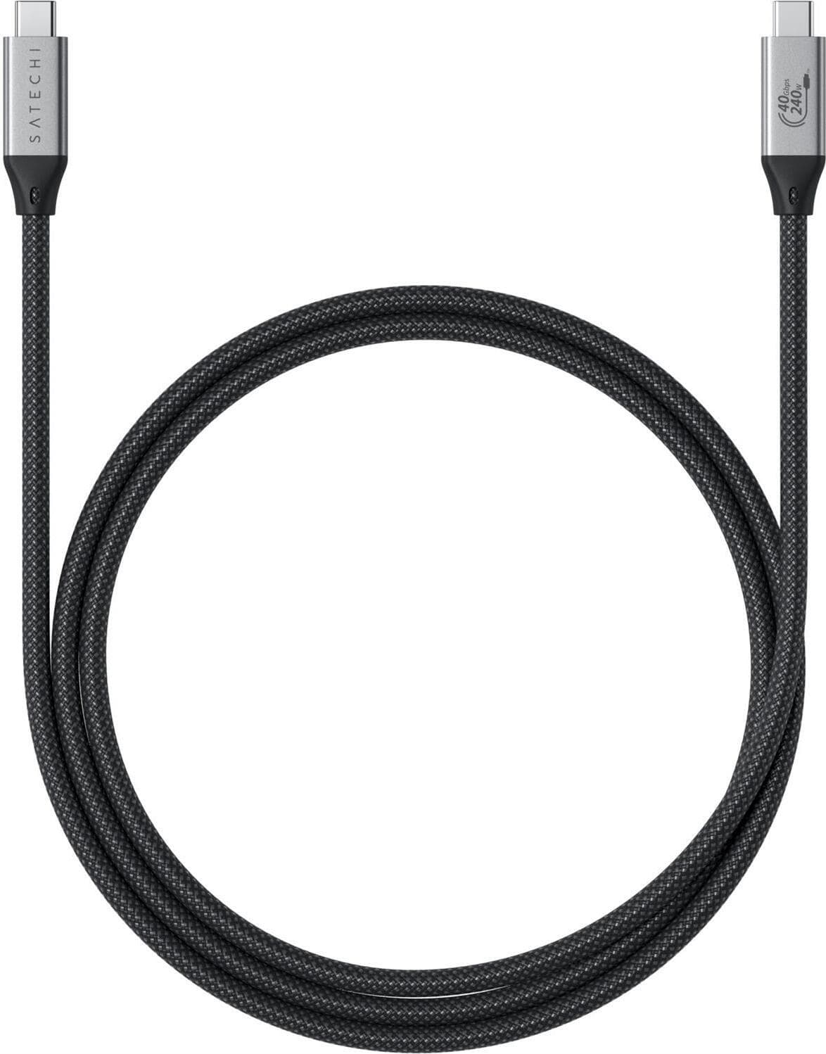 Здрав USB4 кабел с въжена оплетка за устройства с USB-C порт (120 см) - Satechi USB4 USB-C to USB-C Pro Cable, 8K, 240W, 40Gbps (черен)