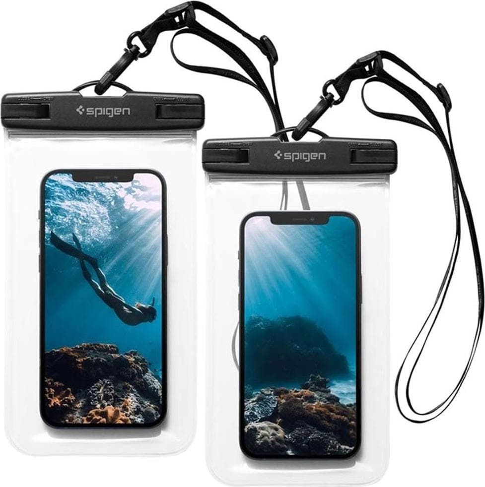 2 броя универсални водоустойчиви калъфи за смартфони до 7 инча - Spigen Aqua Shield A601 Universal Waterproof Case IPX8 2 Pack (прозрачен)