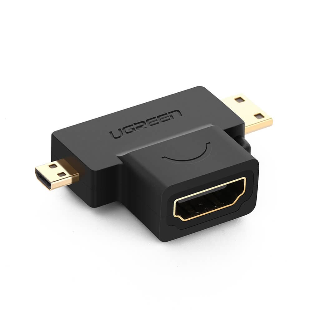 Адаптер за преобразуване от HDMI към mini HDMI или micro HDMI - Ugreen Female HDMI to mini HDMI + micro HDMI male Adapter (черен)