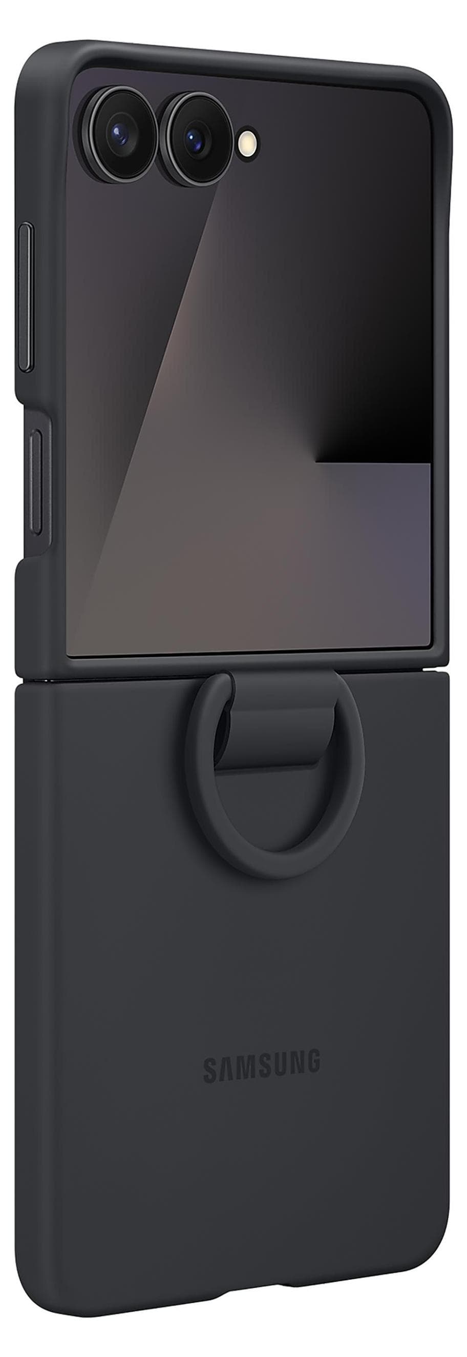 Оригинален силиконов кейс с пръстен против изпускане за Samsung Galaxy Z Flip7 - Samsung Silicone Cover Case With Ring EF-PF766TBE (черен)