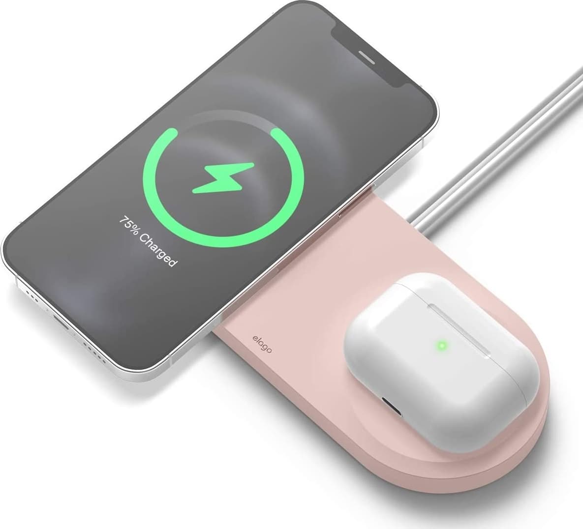 Двойна силиконова поставка за безжично зареждане на iPhone чрез поставяне на Apple MagSafe Charger - Elago MagSafe Charging Hub Duo (розов)