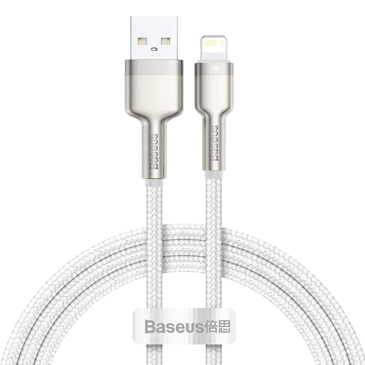 Кабел Baseus Cafule Metal Series (CALJK-A02), от USB A(м) към Lightning(м), 1m, бял