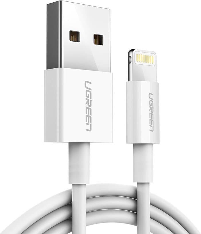 Кабел Ugreen US155, от USB A(м) към Lightning(м), 2m, бял