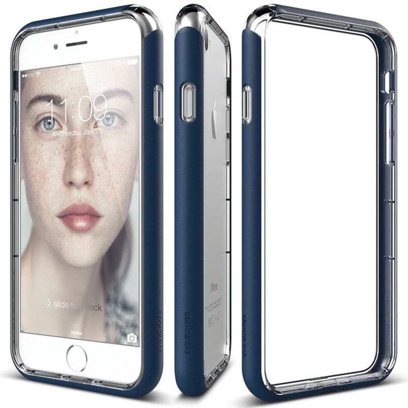Бъмпер и комплект защитни покрития за дисплея и задната част за iPhone 8, iPhone 7 - Elago Bumper Case (тъмносин)