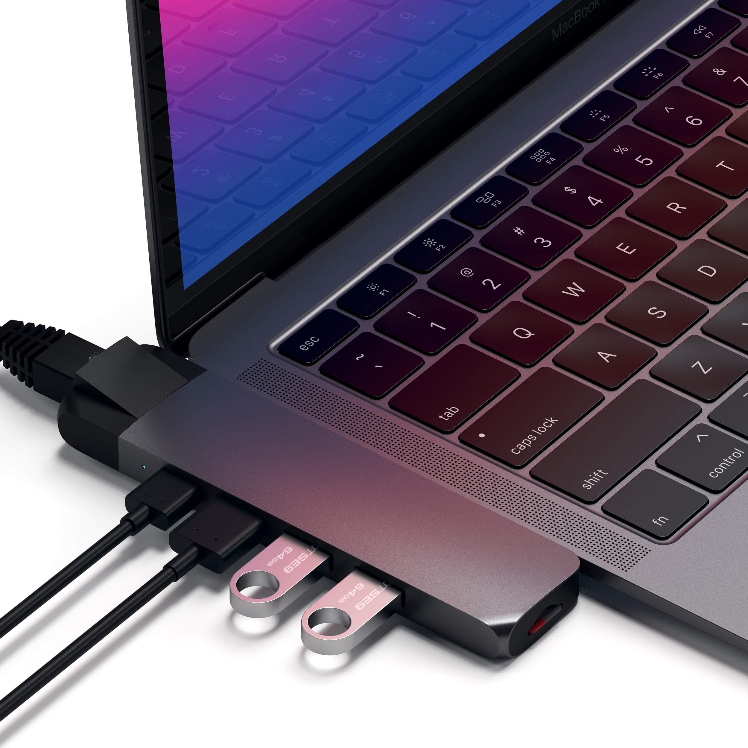 Докинг станция Satechi, от USB C към 1x USB C(PD), 2x USB A, 1x HDMI, 1x RJ45, 1x microSD четец на карти, за MacBook Pro, сива
