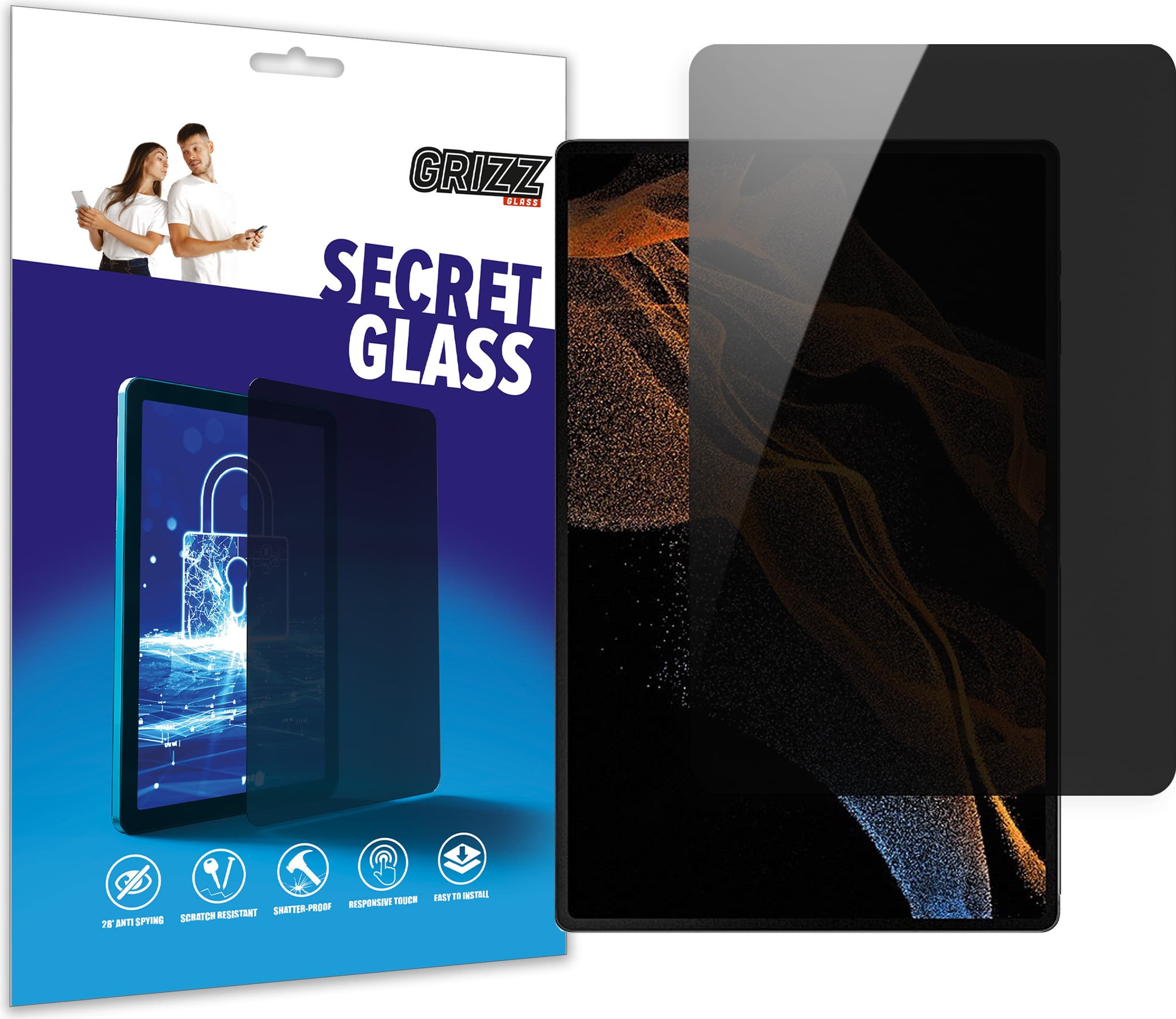 Хибридно защитно покритие с определен ъгъл на виждане за дисплея на Samsung Galaxy Tab S9 - GrizzGlass SecretGlass Privacy Tempered Glass Protector (прозрачен)