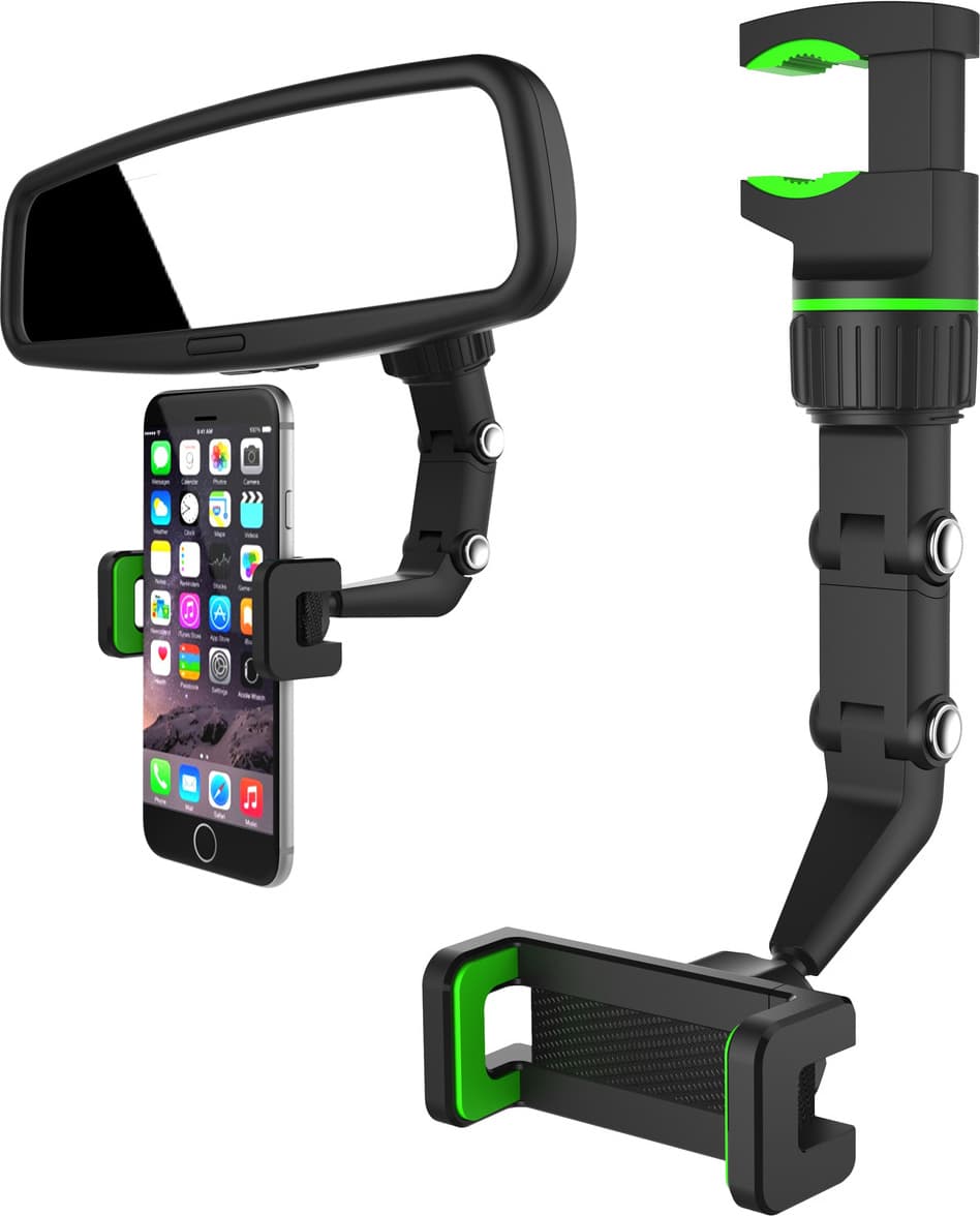 Поставка за огледалото за задно виждане на автомобил за мобилни устройства - Adjustable Rearview Mirror Mount Holder (черен)