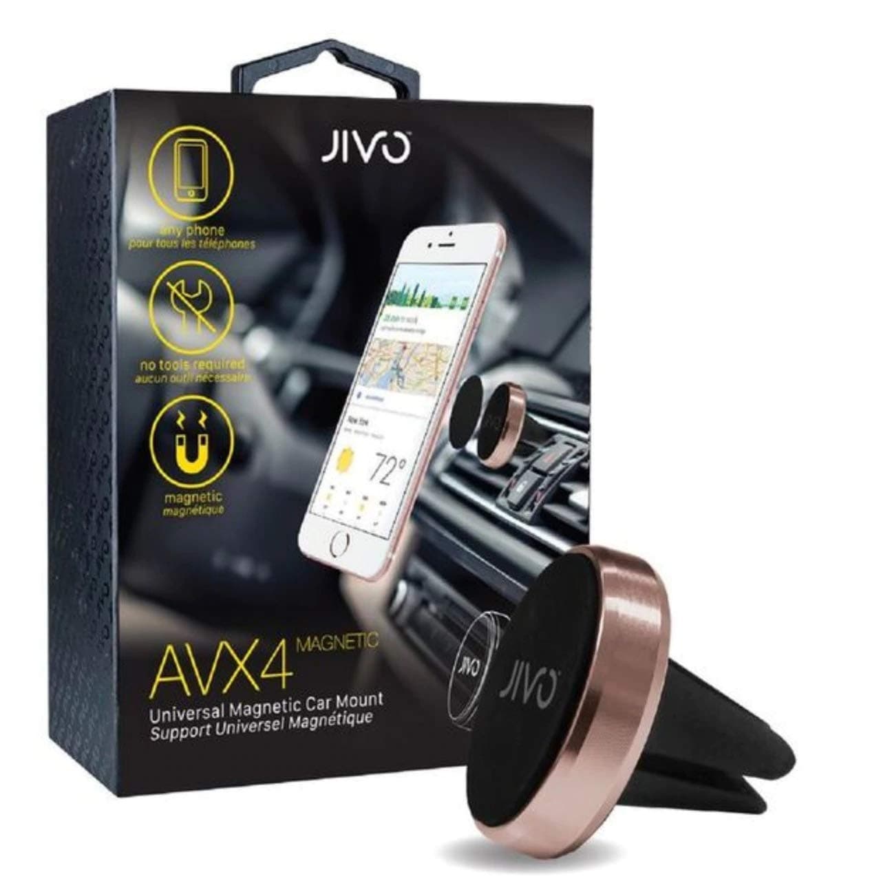 Магнитна поставка за радиатора на кола за смартфони - Jivo AVX4 Universal Magnetic Car Vent Mount (розово злато)