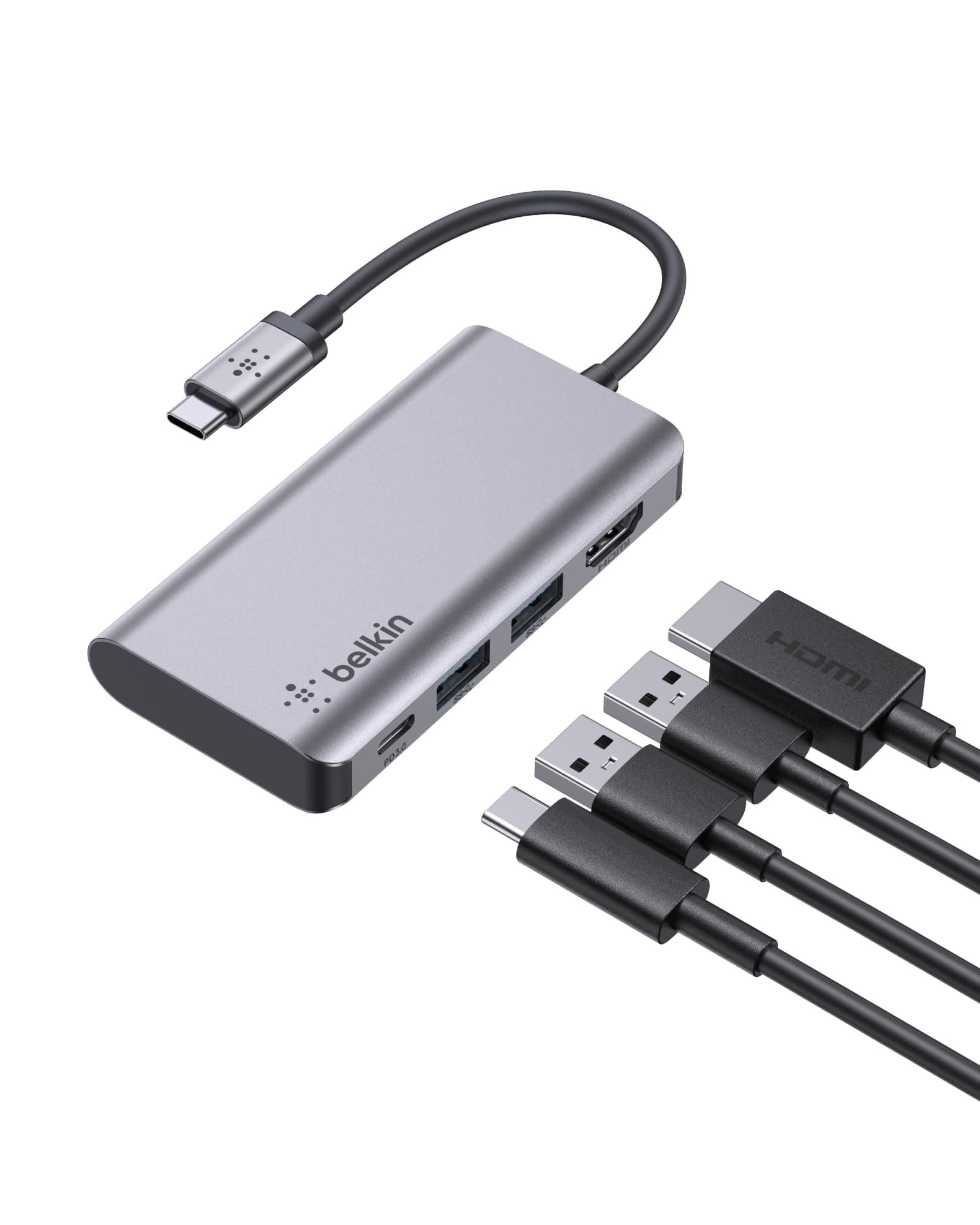 Докинг станция Belkin Connect 4-in-1 USB-C Multiport Hub PD, от USB C към 1x USB C, 2x USB A, 1x HDMI, сива