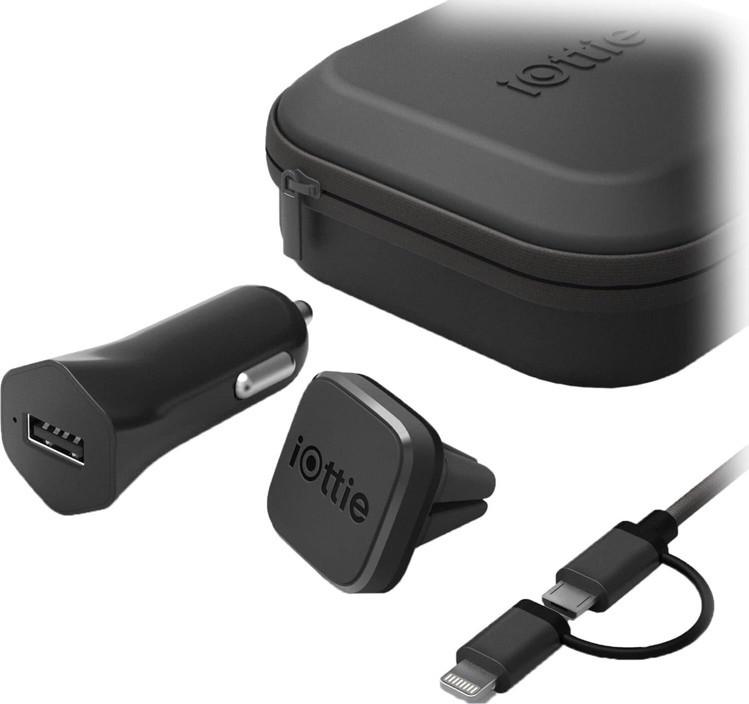 Комплект поставка за радиатора, зарядно за кола и USB Lightning кабел за Apple устройства с Lightning порт и устройства с microUSB - iOttie iTap Mini Travel Kit