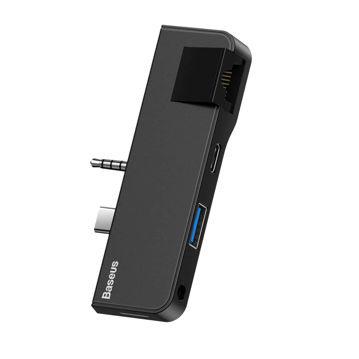 Докинг станция Baseus 4in1 Multifunctional Hub for Surface Go CAHUB-FG01, 1x USB C, 1x USB A, 1x RJ45, 1x AUX, за Microsoft Surface Go, черна
