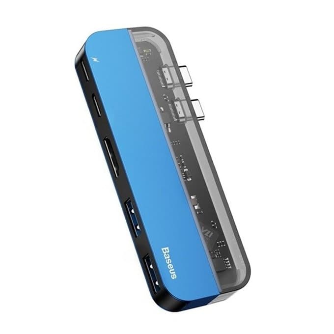 Докинг станция Baseus Transparent Series CAHUB-TS03, 1x Thunderbolt, 1x USB C, 2x USB A, 1x HDMI, синя