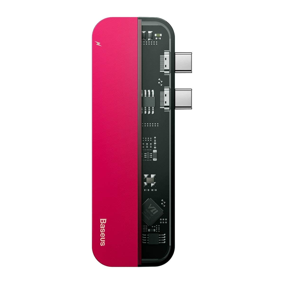 Докинг станция Baseus Transparent Series CAHUB-TS09, 1x Thunderbolt, 1x USB C, 2x USB A, 1x HDMI, червена