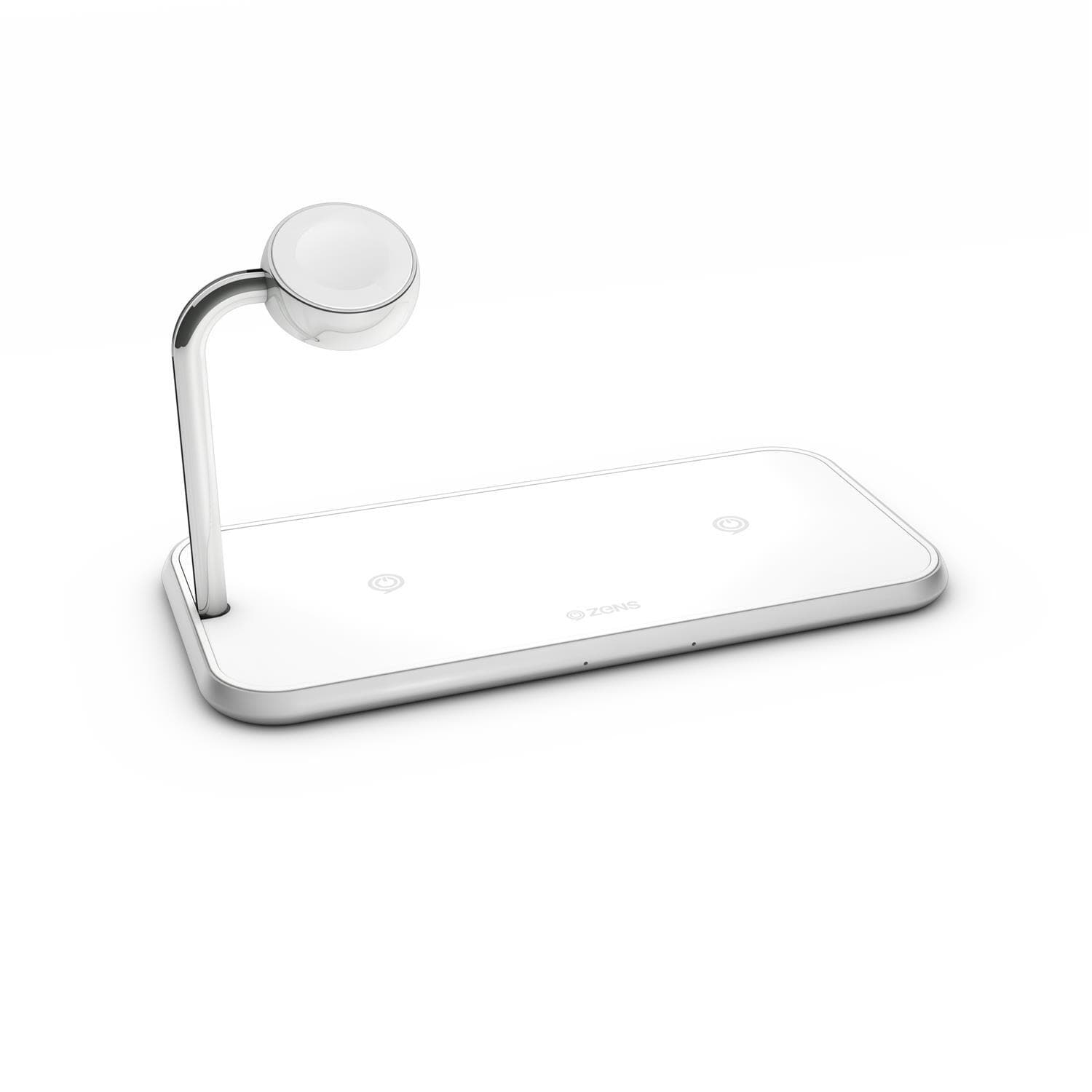 Двойна станция за безжично зареждане на Qi съвместими устройства - Zens Aluminium Dual Apple Watch 10W Wireless Charger ZEDC05W/00 (бял)