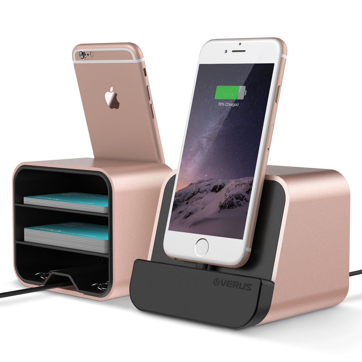 Универсална док станция за iPhone, iPad и мобилни устройства с microUSB - Verus i-Depot Cradle (розово злато)