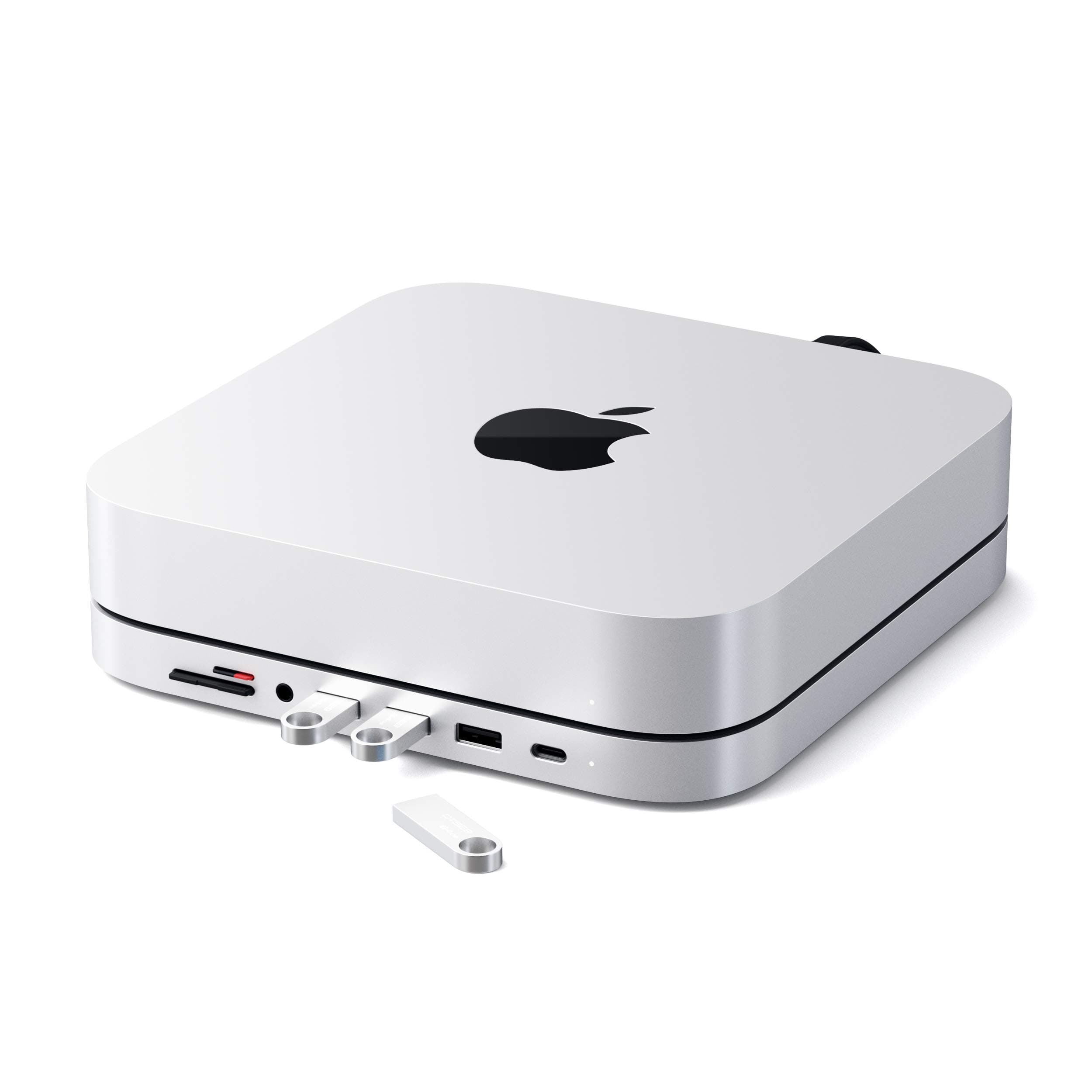 Докинг станция Satechi Aluminium USB-C Stand and Hub (ST-ABHFS), от USB-C към 1x USB C, 3x USB A, 1x SD/MicroSD четец, 1x AUX, сребриста, за Apple Mac Mini
