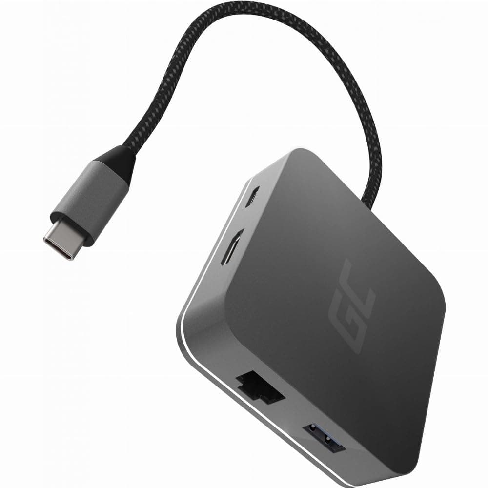 Докинг станция Green Cell AK61, от USB C към 1x USB C(PD), 3x USB A, 1x HDMI, 1x RJ45, тъмносива