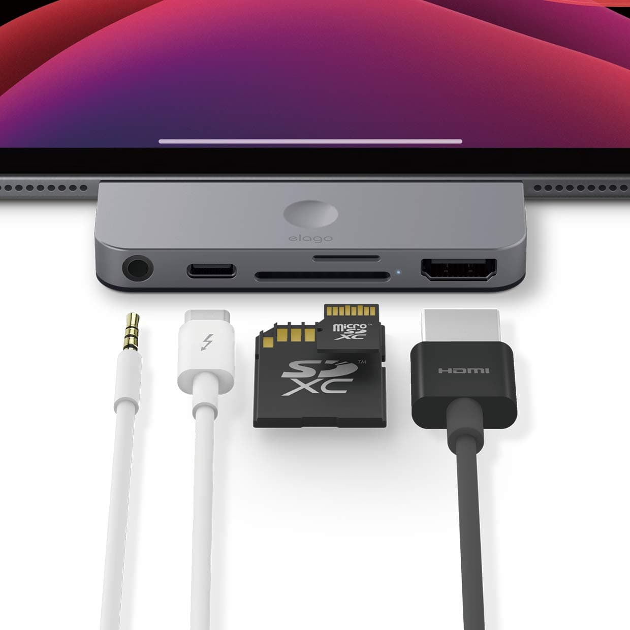Докинг станция Elago USB-C Pocket Pro Hub Adapter EUSBC-HB-PO-DGY, 1x USB-C към 1x USB C(PD), 1x HDMI, 1x AUX, 1x SD/MicroSD четец, сива