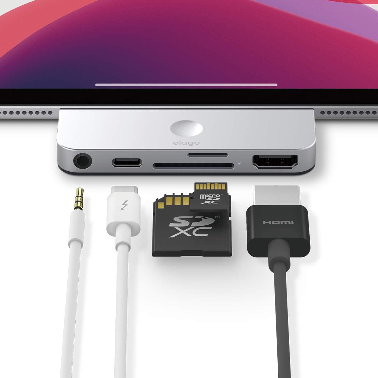 Докинг станция Elago USB-C Pocket Pro Hub Adapter EUSBC-HB-PO-SL, 1x USB-C към 1x USB C(PD), 1x HDMI, 1x AUX, 1x SD/MicroSD четец, сребриста