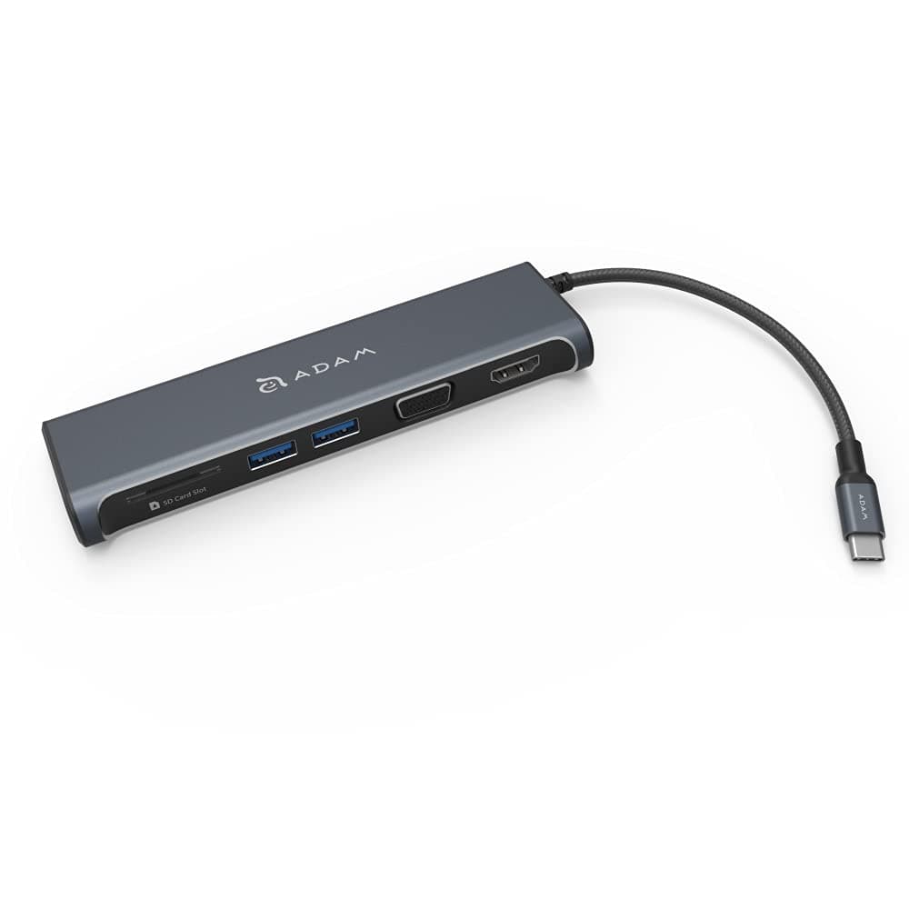 Докинг станция Adam Elements Casa Hub A03 (AAPADHUBA03GY-1), от USB C към 2x USB A, 1x HDMI, 1x VGA, 1x SD четец на карти, сребриста