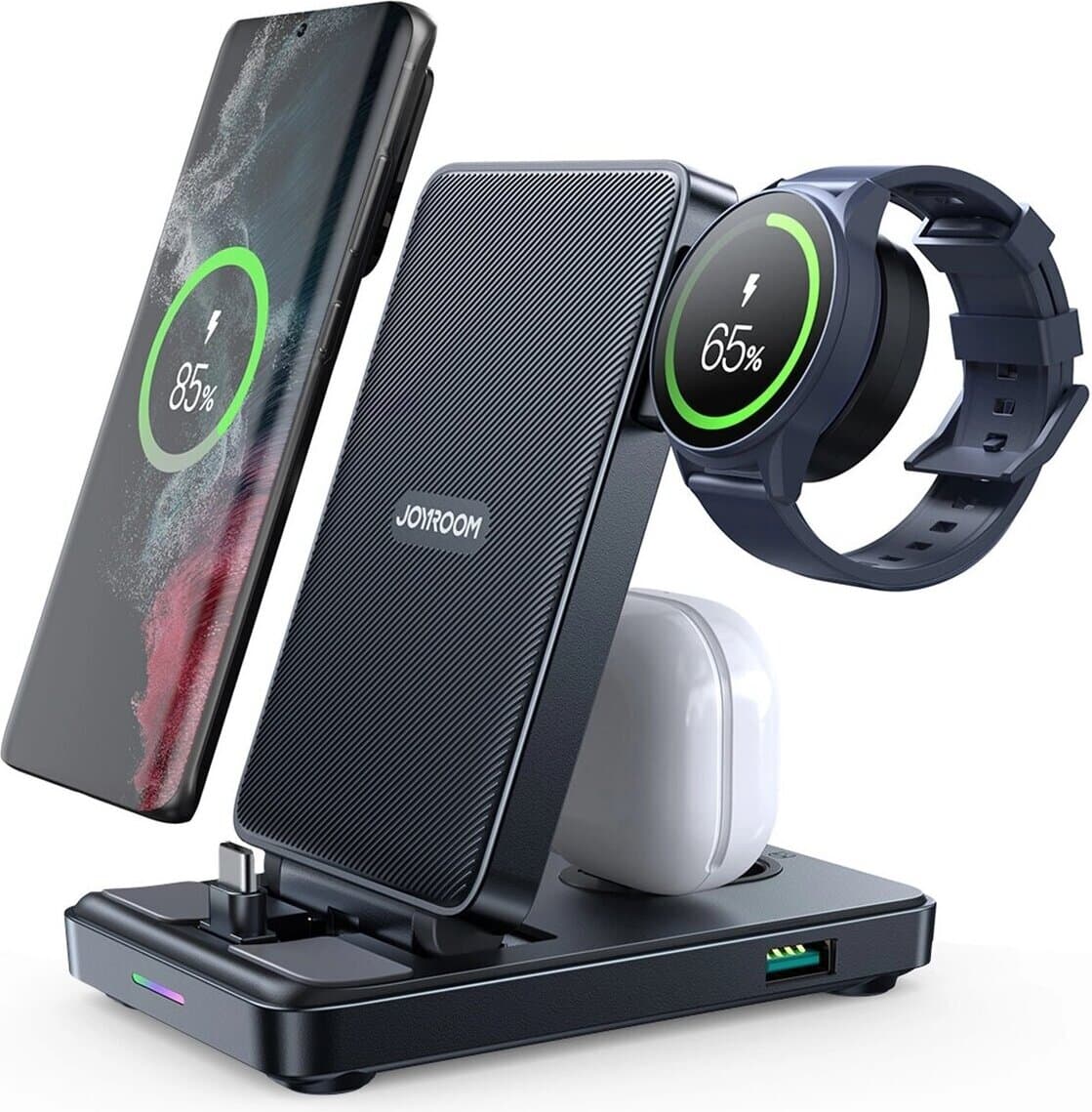 Сгъваема док станция за Samsung устройства с USB-C, Galaxy Watch и Galaxy Buds - JoyRoom Samsung Galaxy USB-C 4in1 Charging Station (JR-WQS01) (черен)