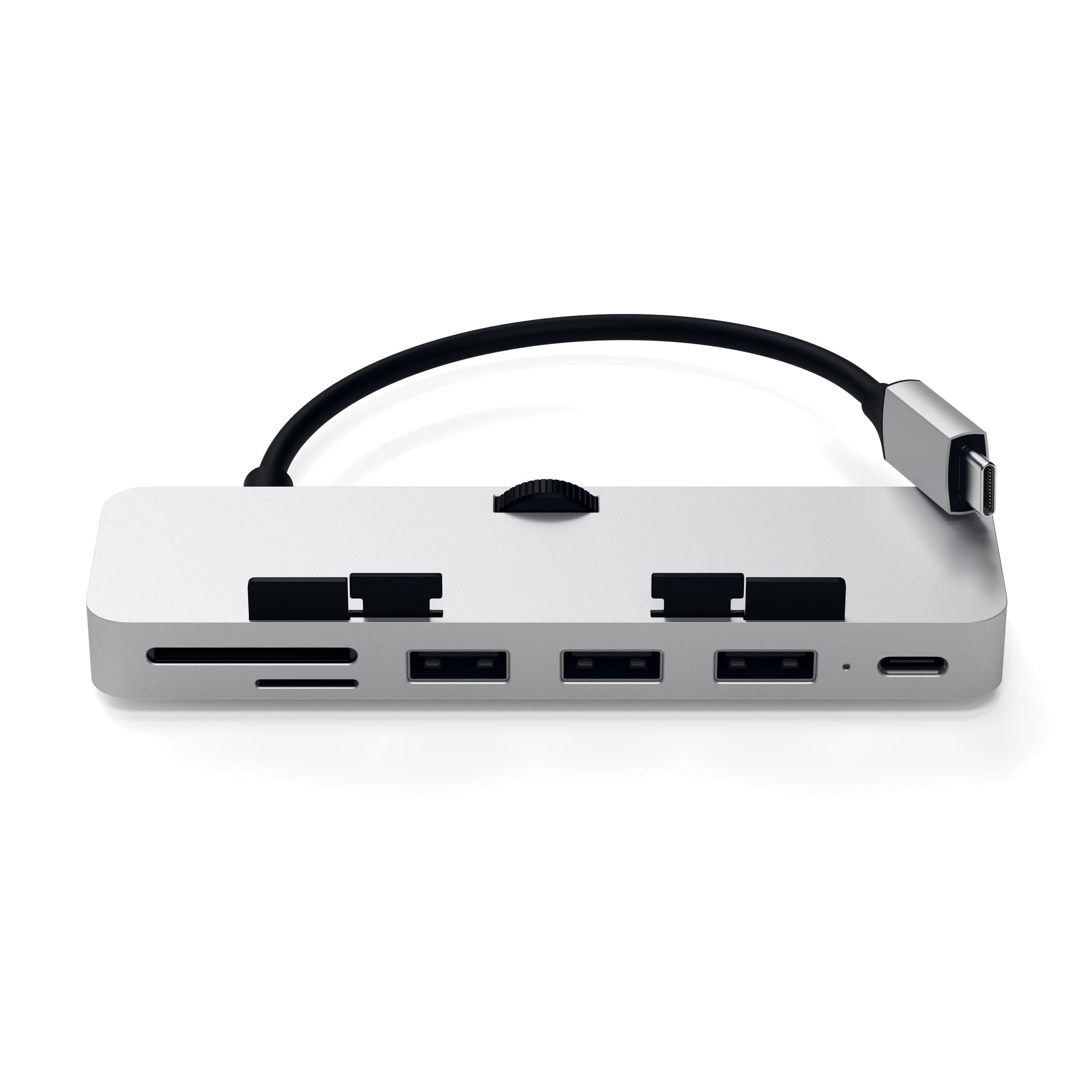 Докинг станция Satechi Aluminium USB-C Clamp Hub Pro (ST-TCIMHS), от USB-C към 1x USB C, 3x USB A, 1x SD/MicroSD четец, за Mac 2017/iMac Pro/iMac 2019, сребриста
