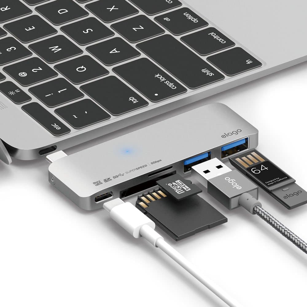 Докинг станция Elago Multi USB-C Hub (ECA-USBC2-HB-SL), от USB C към 1x USB C, 2x USB A, 1x SD/MicroSD четец, сребриста