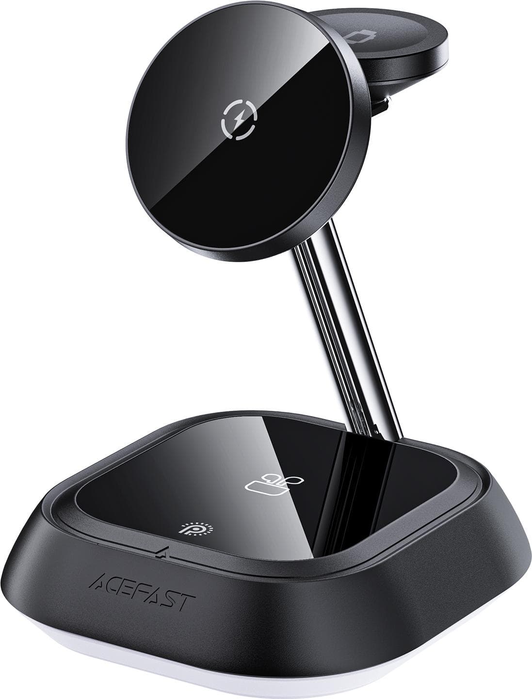 Тройна поставка (пад) за безжично зареждане за iPhone с Magsafe, Apple Watch и AirPods - Acefast 3-in-1 Inductive Wireless Charging Station 15W (черен)