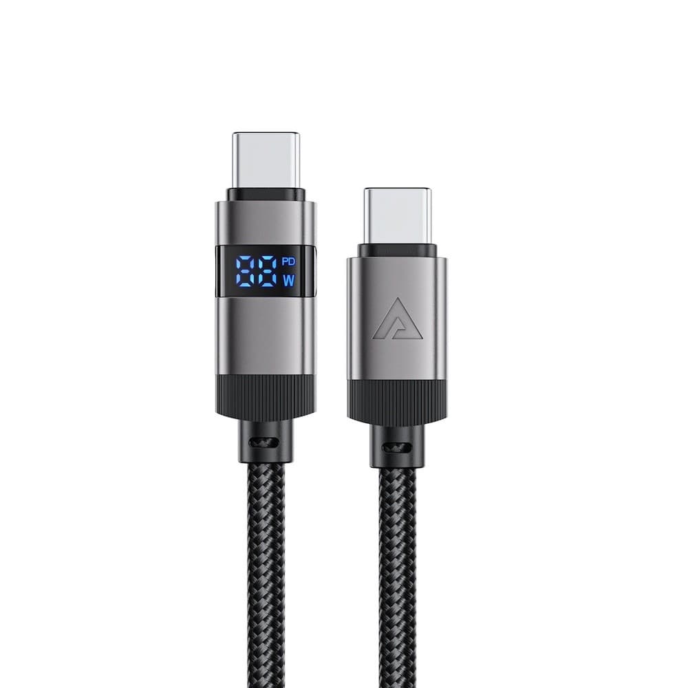 Acefast USB-C to USB-C Cable with LED Display 66W - USB-C към USB-C кабел за устройства с USB-C порт (120 см) (черен)