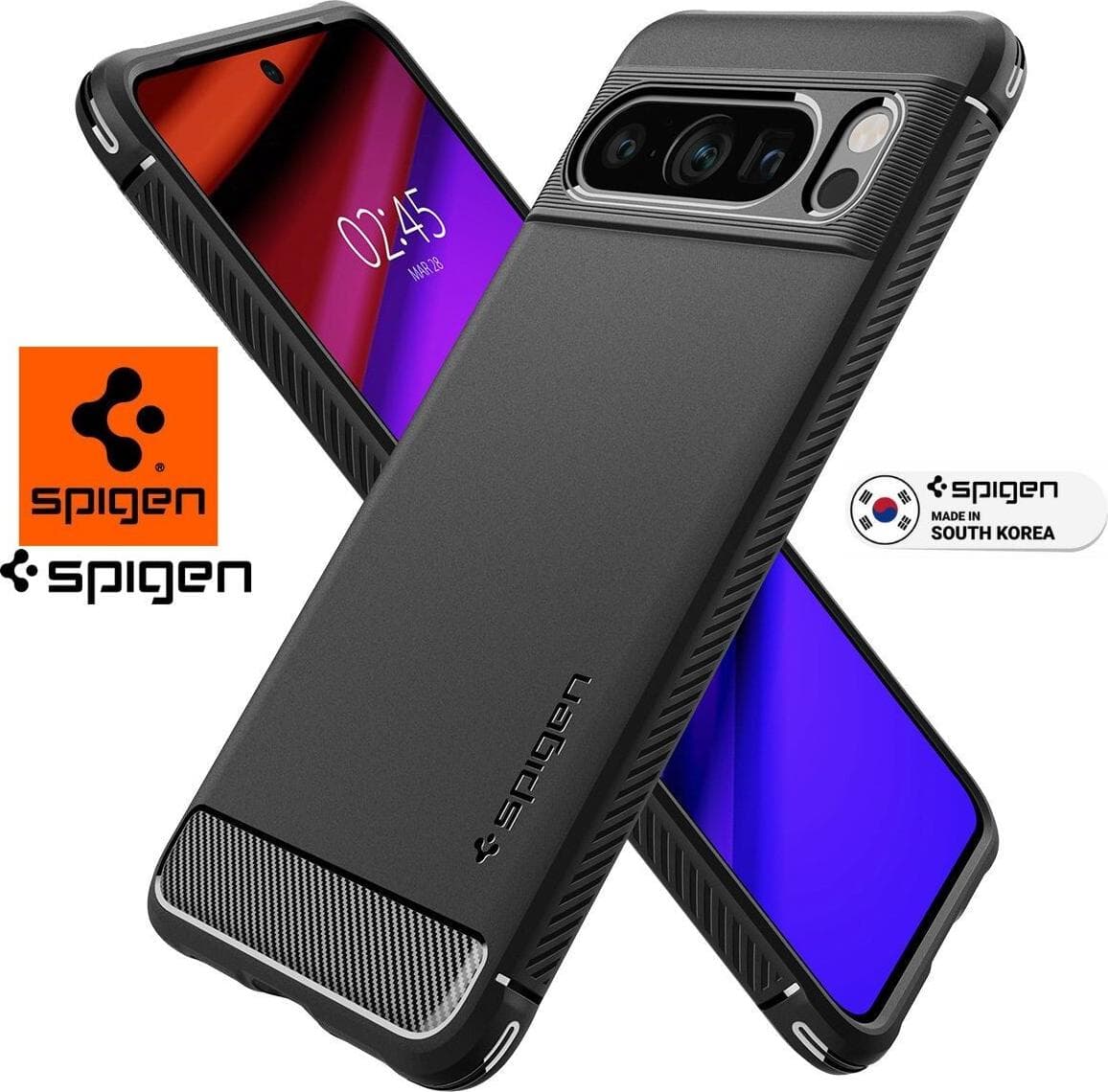 Тънък качествен силиконов (TPU) калъф за Google Pixel 8 Pro - Spigen Rugged Armor Case (черен)
