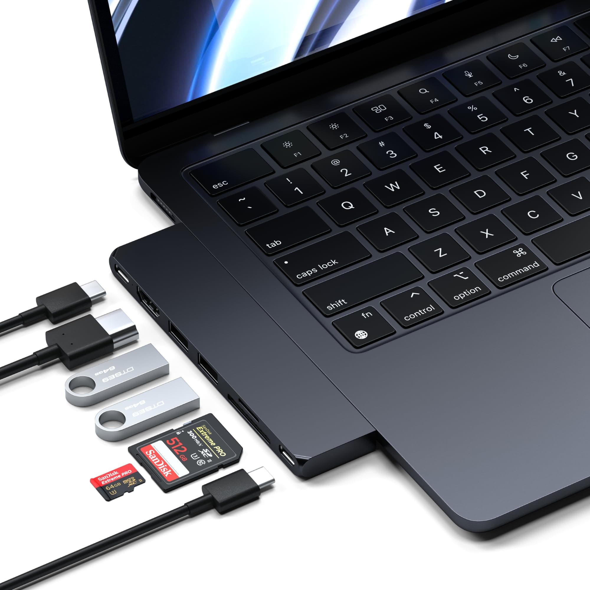 Докинг станция Satechi Pro Hub Slim, от 2x USB C към 2x USB C, 2x USB A, 1x HDMI, 1x SD/MicroSD четец, черна