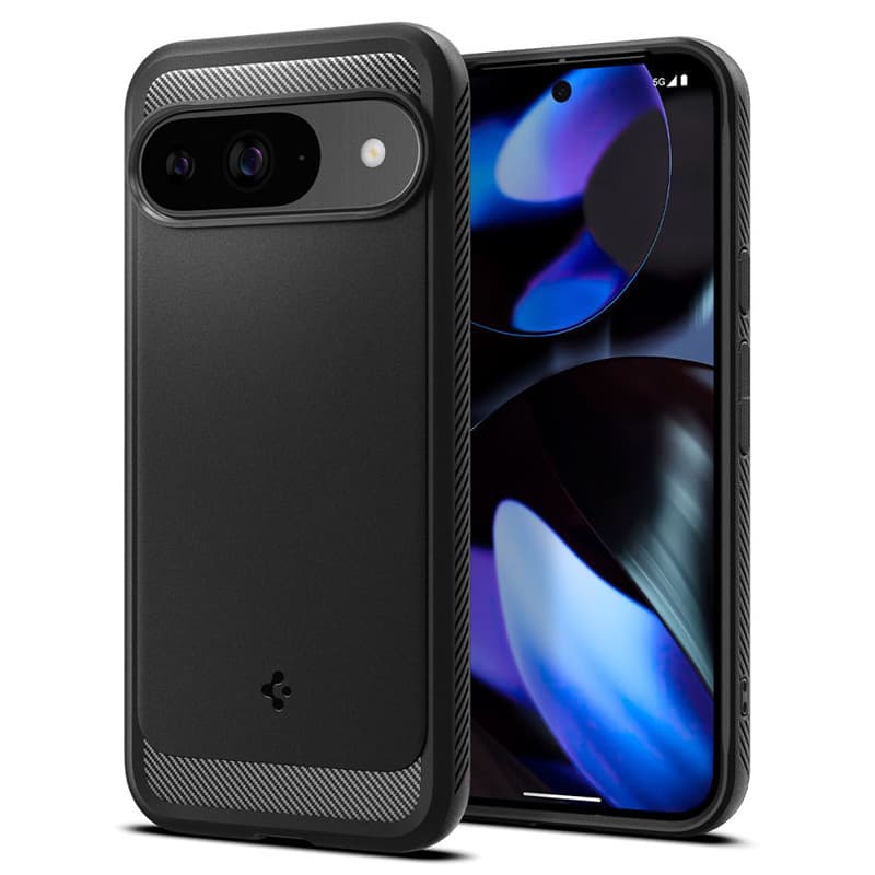 Тънък качествен силиконов (TPU) калъф за Google Pixel 9, Google Pixel 9 Pro - Spigen Rugged Armor Case (черен)
