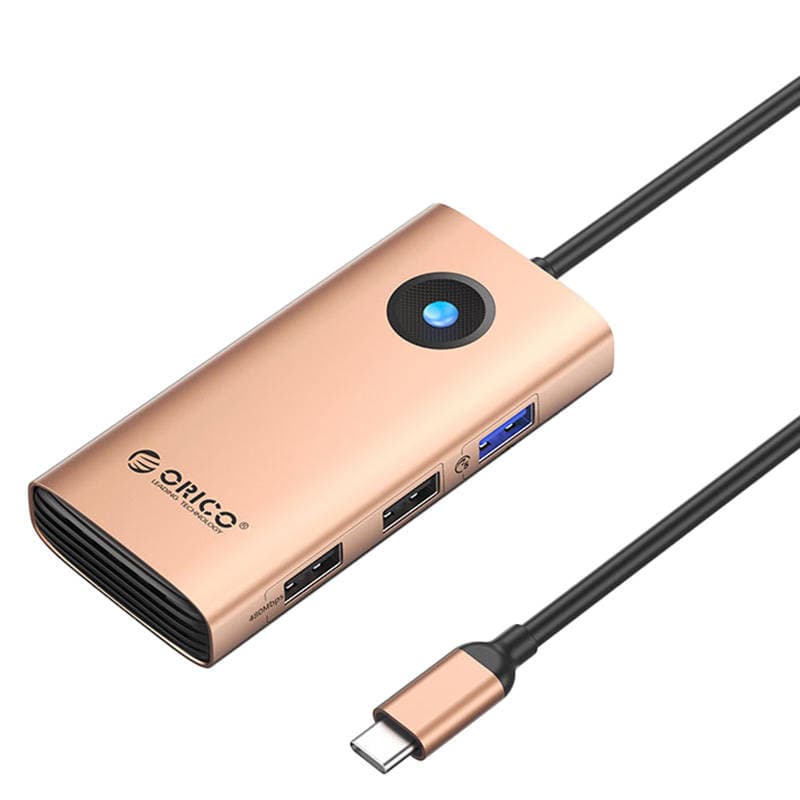 Докинг станция Orico PW11-5P-RG-EP, от USB-C към 3x USB-A, 1x USB-C(PD), 1x HDMI, розово-златиста
