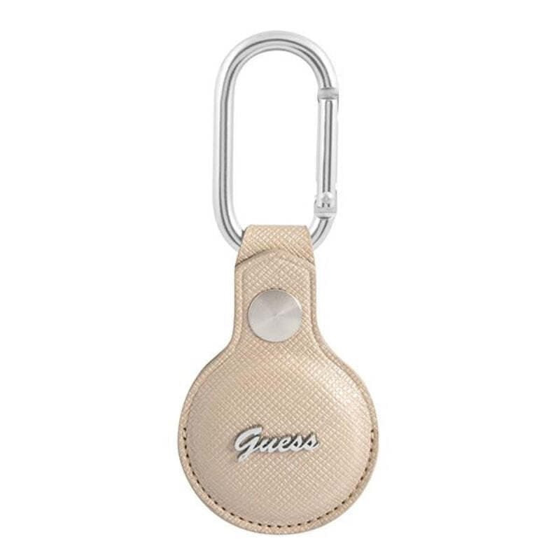 Стилен ключодържател от изкуствена кожа за Apple AirTag - Guess PU Saffiano Script Dog Clip AirTag Case (бежов)