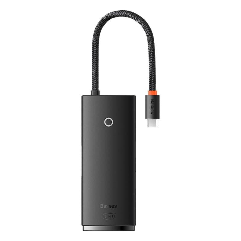 Докинг станция Baseus WKQX080301, от USB C към 1x USB C (PD), 2x USB A, 1x HDMI, 1x SD/MicroSD четец, черна
