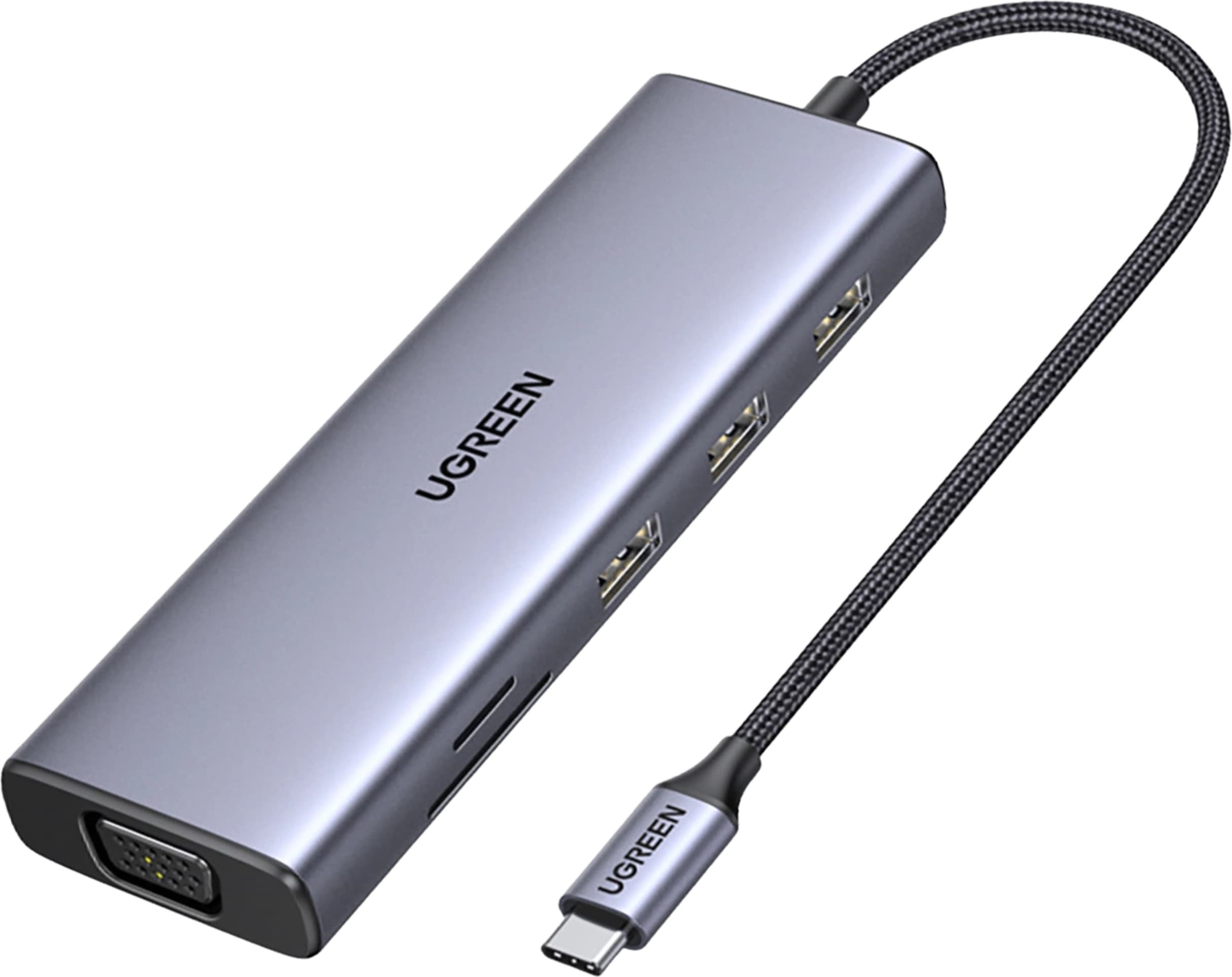 Докинг станция Ugreen CM498, от USB-C към 1x USB-C(PD), 3x USB-A, 1x HDMI, 1x VGA, 1x RJ45, 1x SD четец, 1x MicroSD четец, сива
