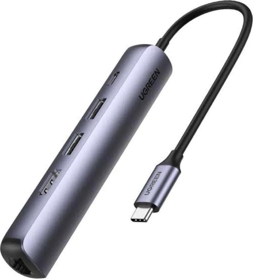 Докинг станция Ugreen CM418, от USB-C към 1x USB-C(PD), 2x USB-A, 1x HDMI, 1x RJ45, сива